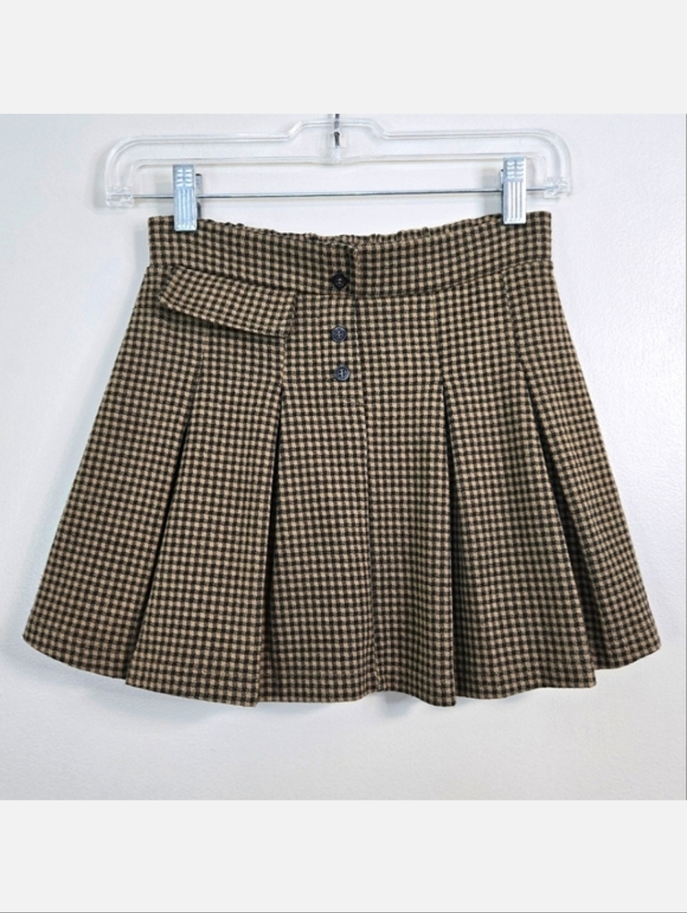 Zara Kids Brown & Tan Houndstooth Pleated Mini Skort, Size 10 ~ EUC